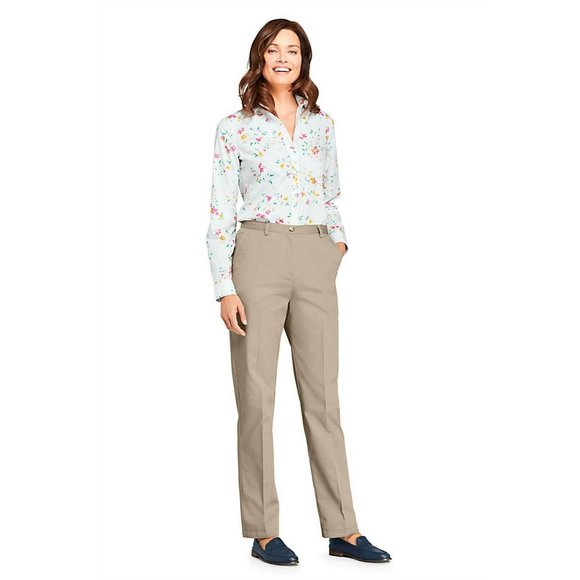 NWT LANDS' END 7 DAY ELASTIC BACK COMFORT WAIST PANTS KHAKI 8P (PETITE) - Picture 1 of 7